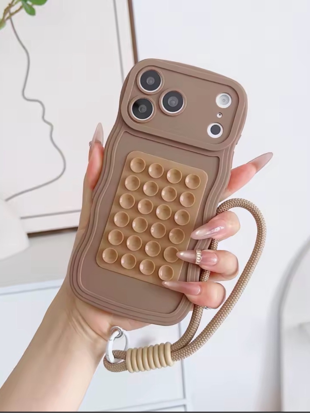 Silicone Bubble Pop Phone Case with Wrist Strap - Brown I phone 17 pro max